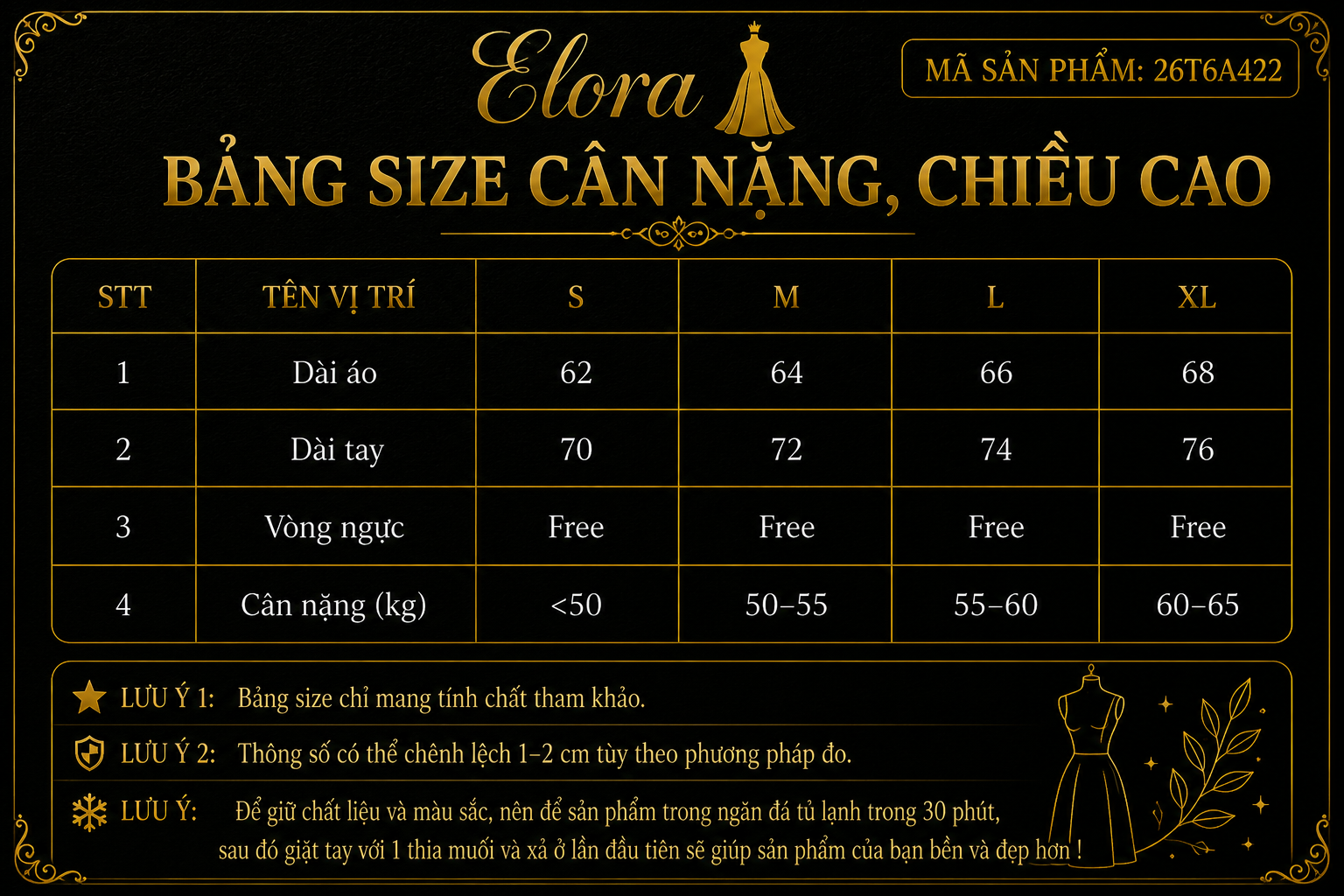Bảng size Áo sơ mi cánh rơi tơ xôp