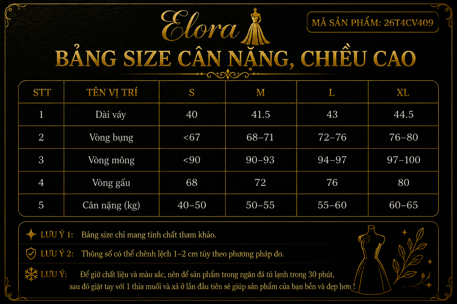 Bảng size Chân váy ngắn công sở thanh lịch Elora